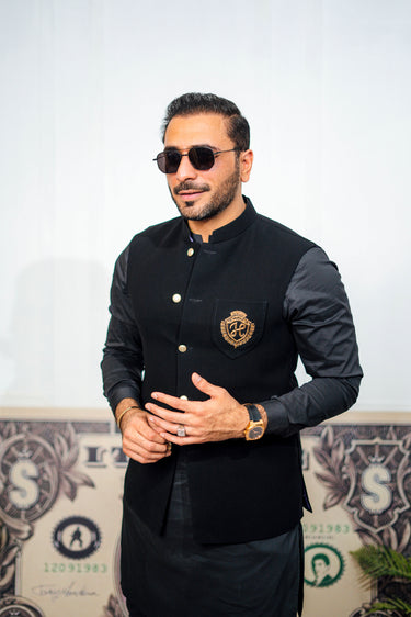 Black Armani Waist Coats HumayunAlamgir