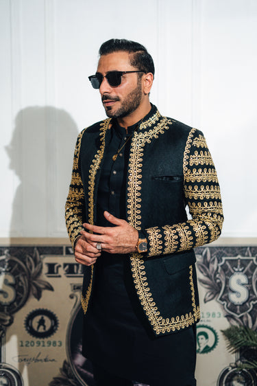Black Mehndi Prince Coat Mehndi Collection HumayunAlamgir