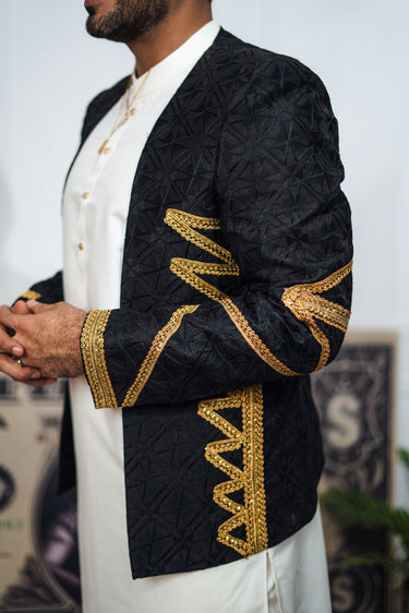 Black Embossed Prince Coat humyaunalamgir