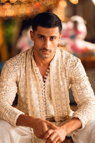 AMEER – BEIGE KURTA PAJAMA Humayunalamgir