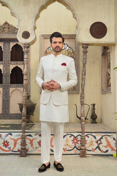 White Diamond Embroidery Prince Coat humyaunalamgir