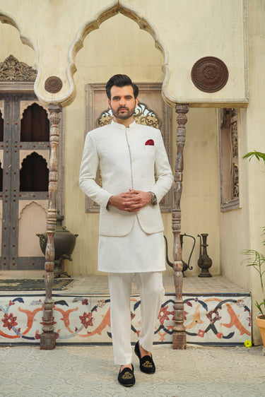 White Diamond Embroidery Prince Coat humyaunalamgir