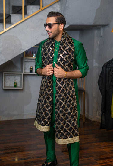 Bottle Green Silk Kurta Pajama HumayunAlamgir