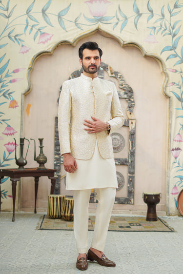 Ivory Beige Light Sequence Prince Coat humyaunalamgir