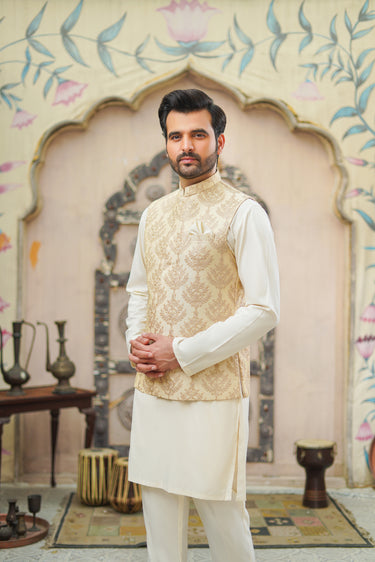BEIGE EMBROIDED WAIST COAT Waist Coats HumayunAlamgir