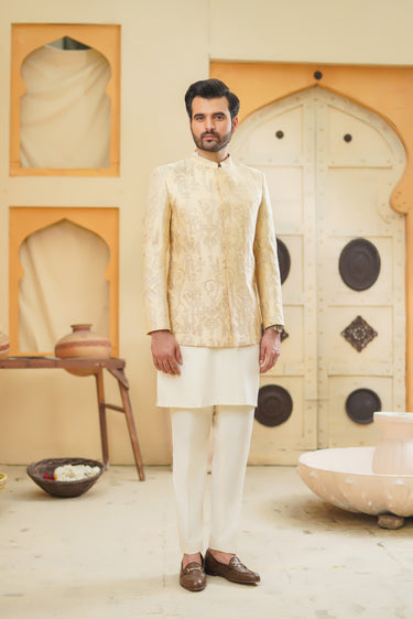 Embellish Self Sequence Prince Coat humyaunalamgir