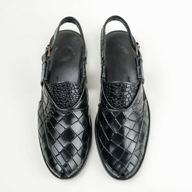 BLACK CROCODILE LEATHER PESHAWARI SANDAL SLIDES-SLIPONS humayaunalamgir