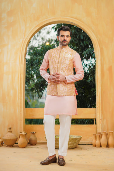 Light Pink Beige Waist Coat Mehndi Collection HumayunAlamgir
