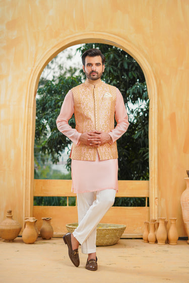 Light Pink Beige Waist Coat Mehndi Collection HumayunAlamgir S waist coat