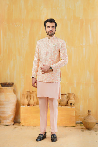 Light Peach Embellish Prince Coat humyaunalamgir