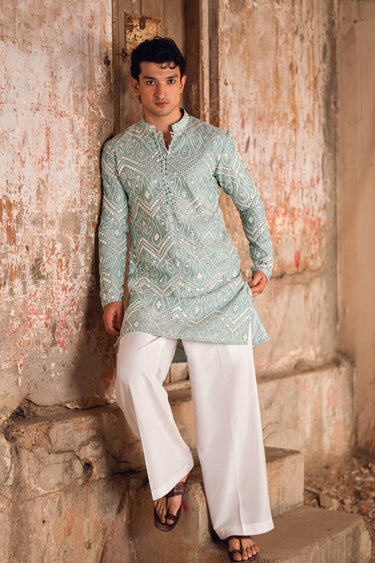 NAQOOSH – MINT GREEN KURTA PAJAMA Humayunalamgir