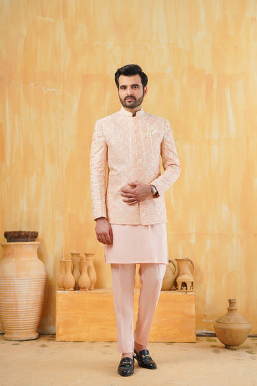 Light Peach Embellish Prince Coat humyaunalamgir