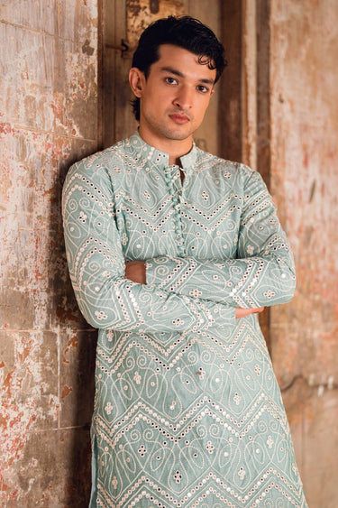 NAQOOSH – MINT GREEN KURTA PAJAMA Humayunalamgir