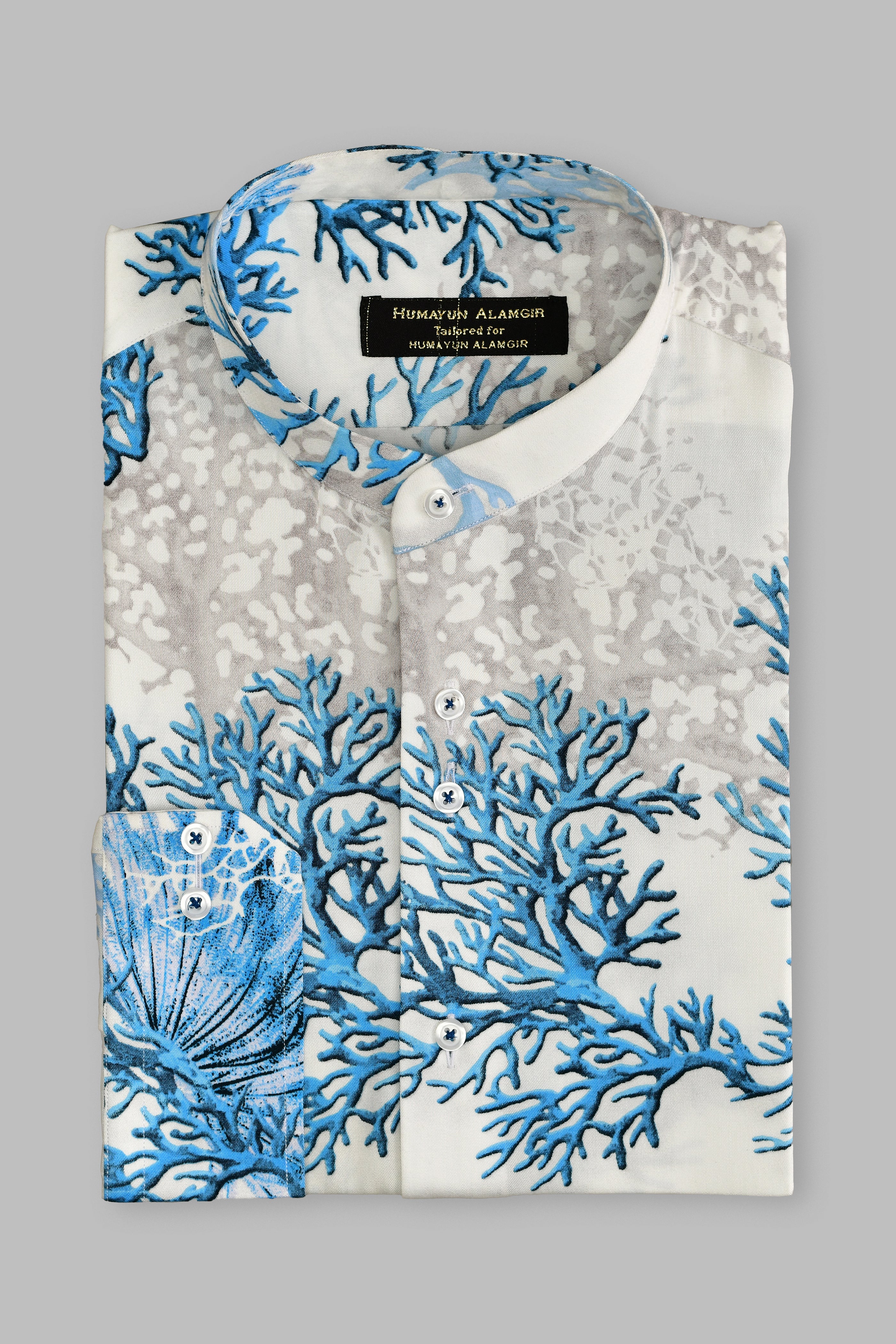 White & Blue Printed Shirt