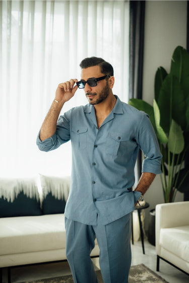 Greyish Blue Linen Co-rd Set Humayun Alamgir