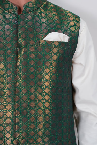 GREEN ZARI JAMAWAR WAIST COAT Mehndi Collection HumayunAlamgir