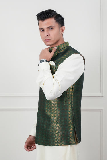 GREEN ZARI JAMAWAR WAIST COAT Mehndi Collection HumayunAlamgir