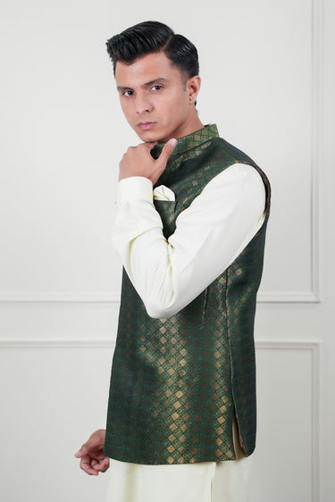 GREEN ZARI JAMAWAR WAIST COAT Mehndi Collection HumayunAlamgir