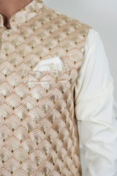 BEIGE SELF EMBROIDERY WAIST COAT Mehndi Collection HumayunAlamgir