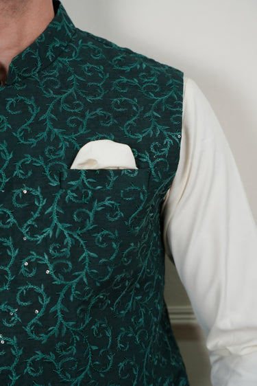 GREEN SEQUENCE EMBROIDERY WAIST COAT Mehndi Collection HumayunAlamgir