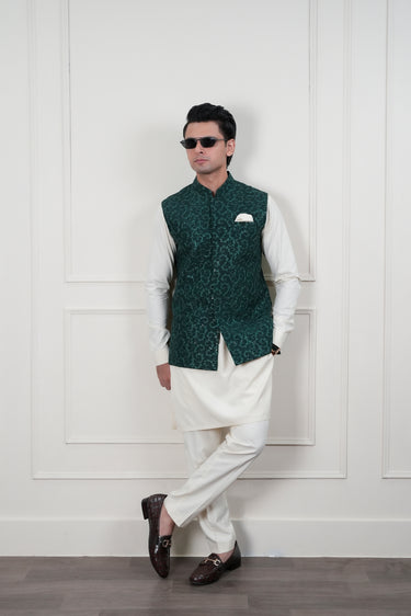 GREEN SEQUENCE EMBROIDERY WAIST COAT Mehndi Collection HumayunAlamgir