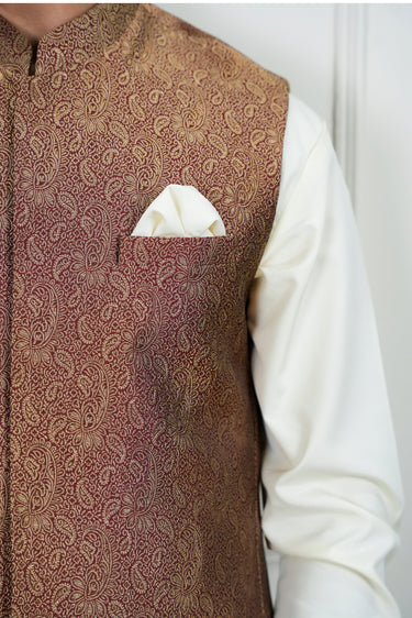 BROWN SELF JAMAWAR WAIST COAT Mehndi Collection HumayunAlamgir