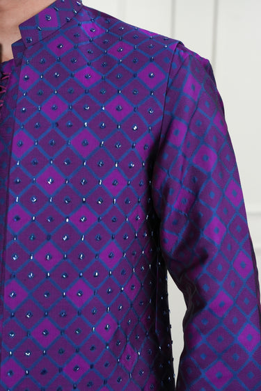 PURPLE SELF JAMAWAR HANDWORK CUTDANA WAIST COAT Mehndi Collection HumayunAlamgir