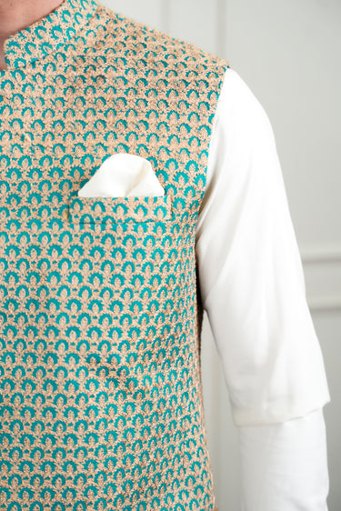 LIGHT BLUE BEIGE EMBROIDERD WAIST COAT Mehndi Collection HumayunAlamgir