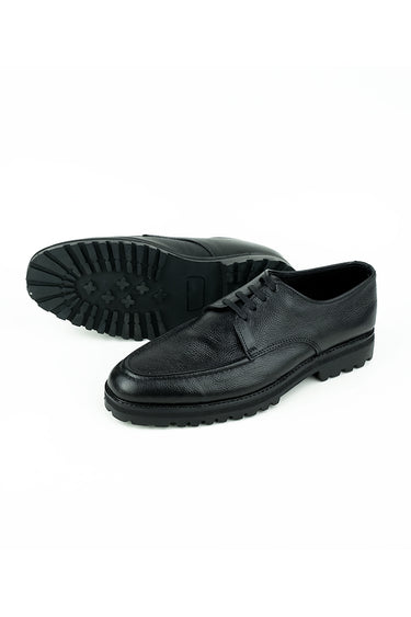 BLACK BURNISHED LEATHER LACE UP OXFORD SHOES Shoes humyaunalamgir