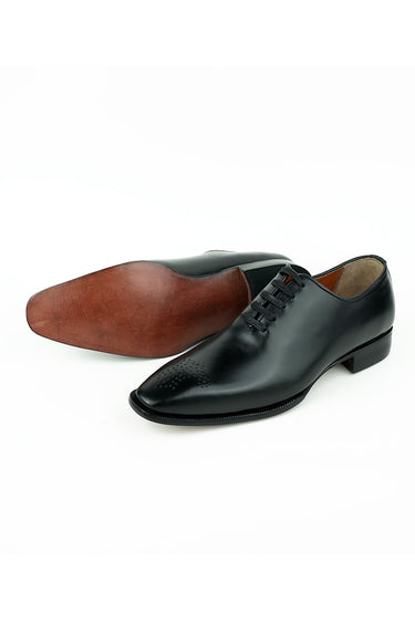 BLACK BURNISHED LEATHER LACE UP OXFORD SHOES Shoes humyaunalamgir