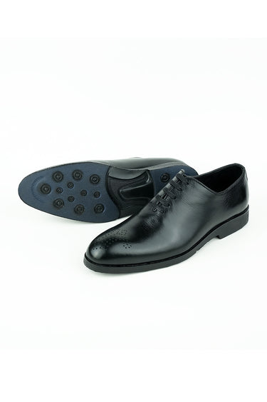 BLACK BURNISHED LEATHER OXFORD SHOES Shoes humyaunalamgir