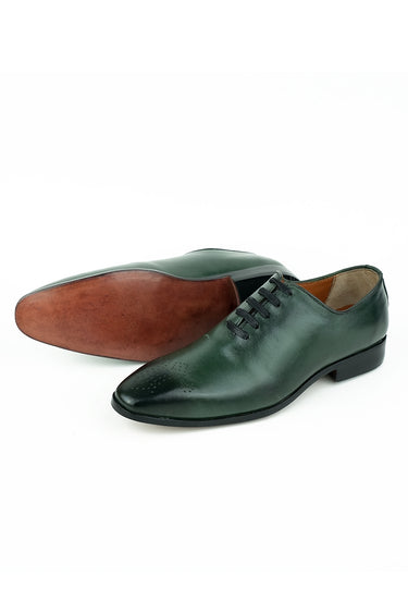 OLIVE GREEN BURNISHED LEATHER SHOES Shoes humyaunalamgir