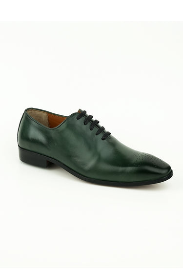 OLIVE GREEN BURNISHED LEATHER SHOES Shoes humyaunalamgir