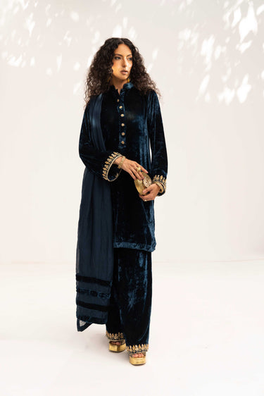 Teal Blue Kurta Pant with Dupatta Clothing Humayun Alamgir