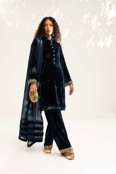 Teal Blue Kurta Pant with Dupatta Clothing Humayun Alamgir