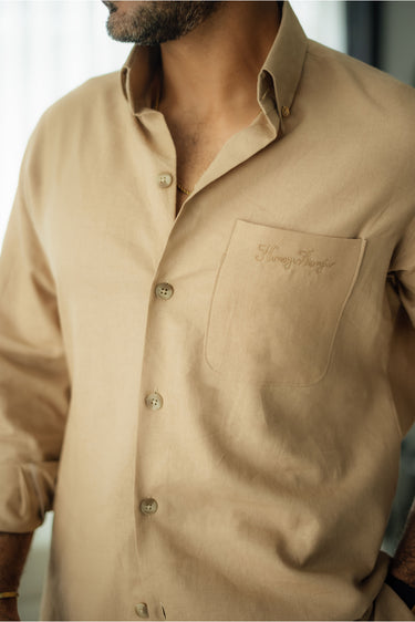 Sand beige linen Co-rd set Humayun Alamgir