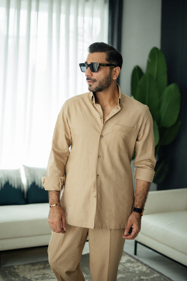 Sand beige linen Co-rd set Humayun Alamgir