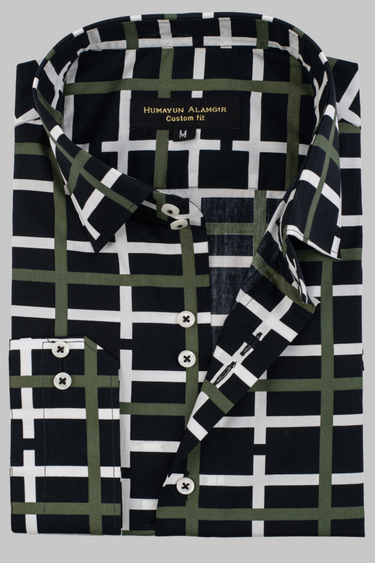 Black Printed Shirt Semi Formal humyaunalamgir