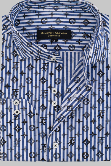 Blue stripe Printed Shirt Semi Formal humyaunalamgir