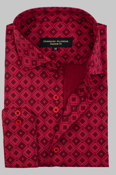 Maroon Printed Shirt Semi Formal humyaunalamgir
