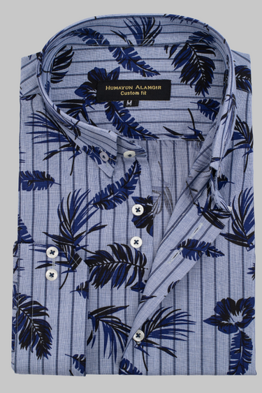 Light Blue Printed Shirt Semi Formal humyaunalamgir