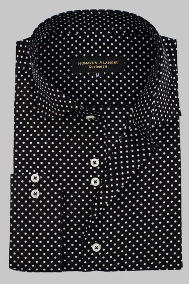 Black Polka dot Shirt Semi Formal humyaunalamgir