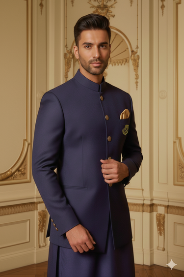 NAVY BLUE PRINCE COAT WITH KURTA/PAJAMA Prince Coats Humayun Alamgir