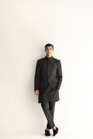 BLACK EMBROIDERED CUTDANA PRINCE COAT Humayunalamgir