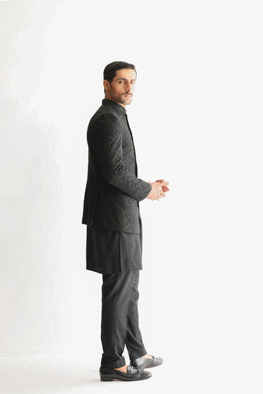 BLACK EMBROIDERED BEATS PRINCE COAT Humayunalamgir