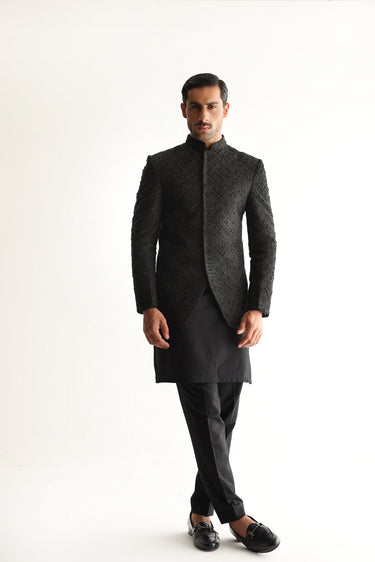 BLACK EMBROIDERED BEATS PRINCE COAT Humayunalamgir