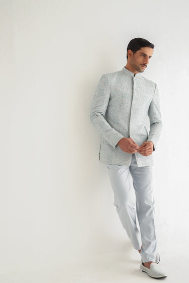 GREY SELF EMBOSSED PRINCE SUIT Humayunalamgir