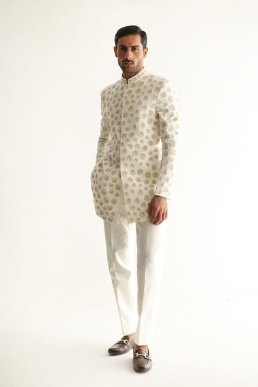 IVORY RAW SILK PRINCE SUIT Humayunalamgir