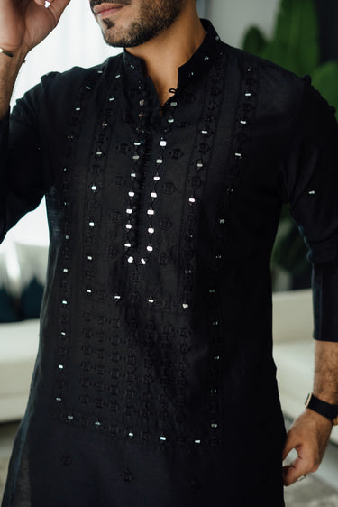 Black Mirror Embossed Kurta Pajama HumayunAlamgir