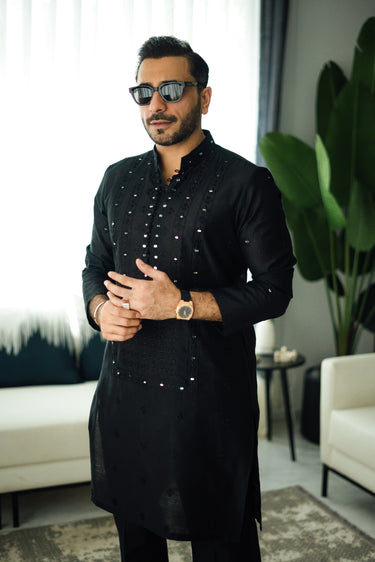 Black Mirror Embossed Kurta Pajama HumayunAlamgir